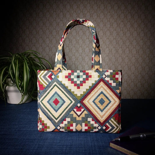 Mini tote bag with multi-colour diamond design