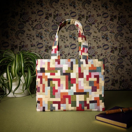 Mini tote bag with multi-colour small blocks design