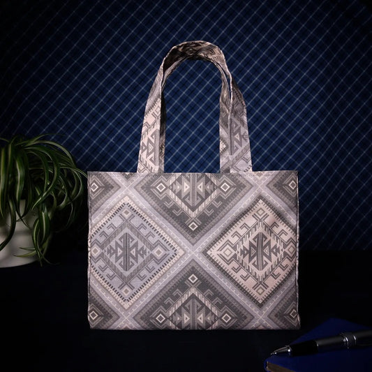 Mini tote bag with grey diamond kilim pattern