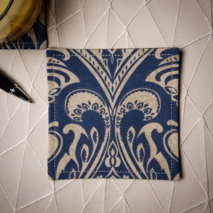 Square Fabric Coaster Set of 2 - Blue Damask Print