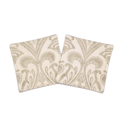 Square coasters with natural colour damask print on off-white background