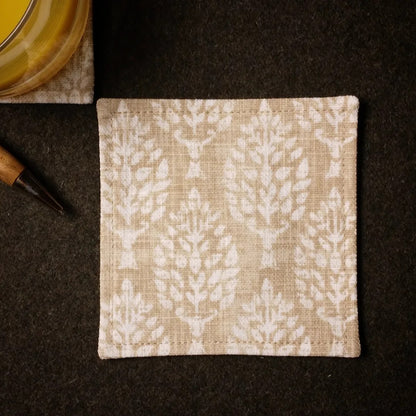 Square Fabric Coaster Set of 2 - Poplar Trees on Wheat