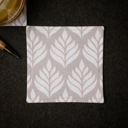 Square Fabric Coaster Set of 2 - Leaf Icon on Natural