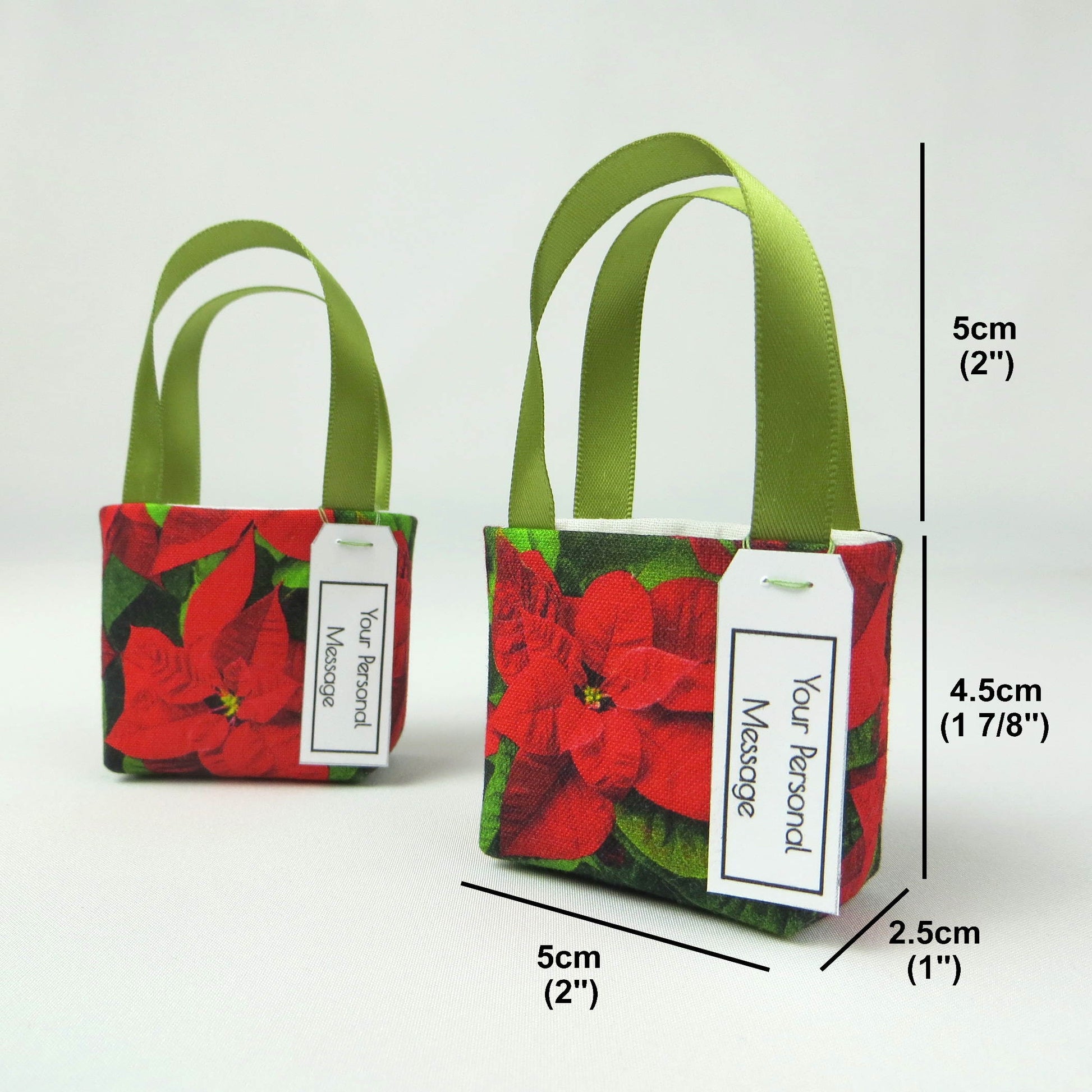 Pair of miniature fabric tote decorations that you can fill with your favourite treats