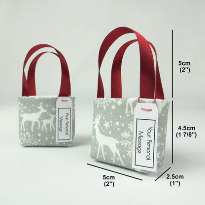 Pair of miniature fabric tote decorations that you can fill with your favourite treats
