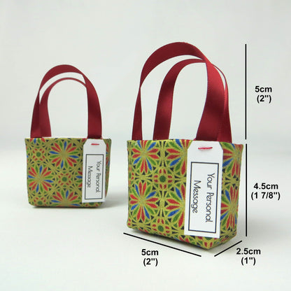 Pair of miniature fabric tote decorations that you can fill with your favourite treats
