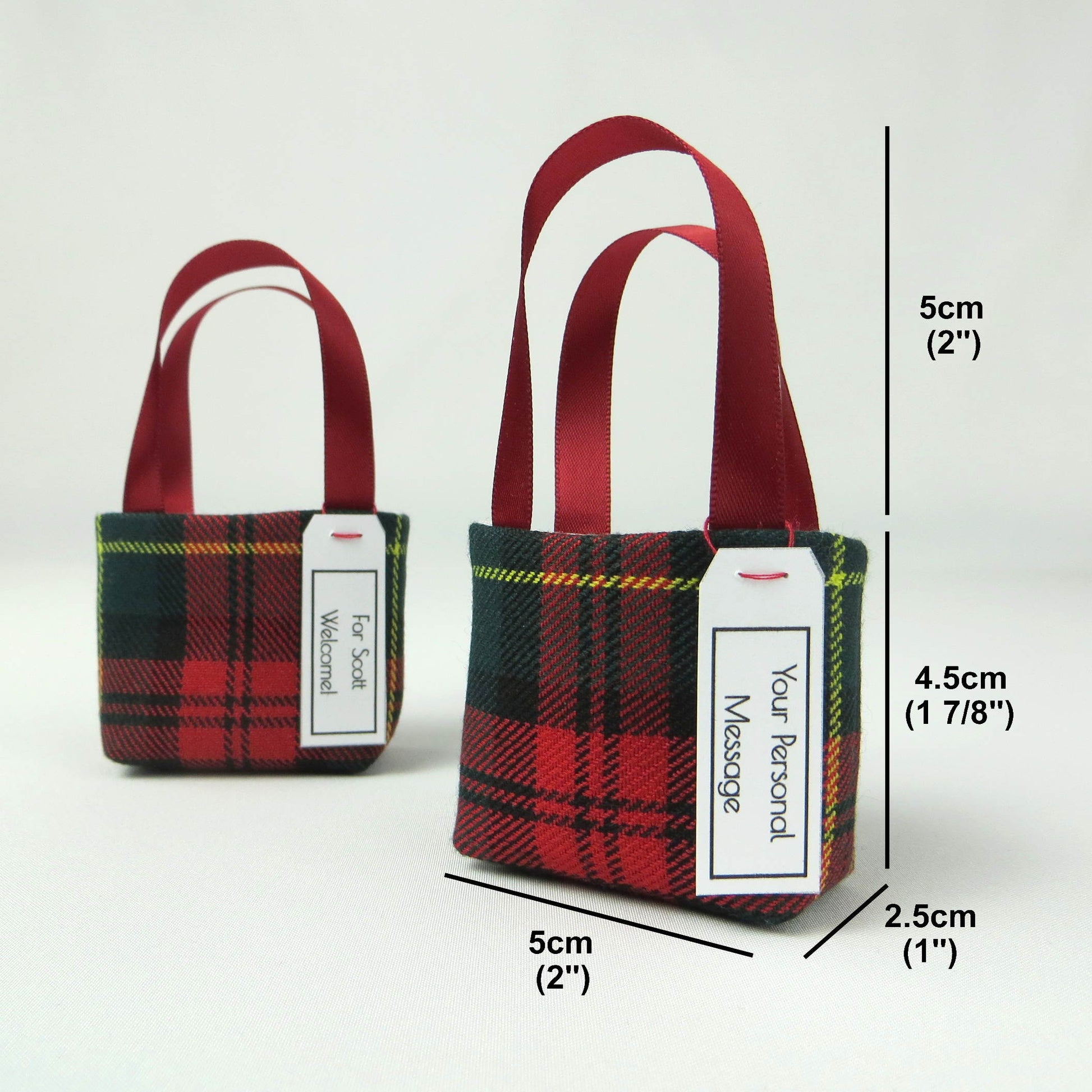 Pair of miniature fabric tote decorations that you can fill with your favourite treats
