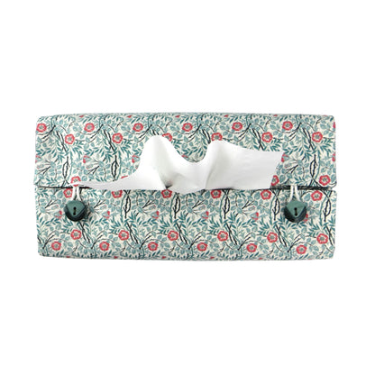 Rectangle tissue box cover with red flowers and green vines