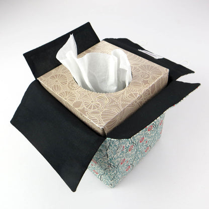 Square tissue box cover with red flowers and green vines