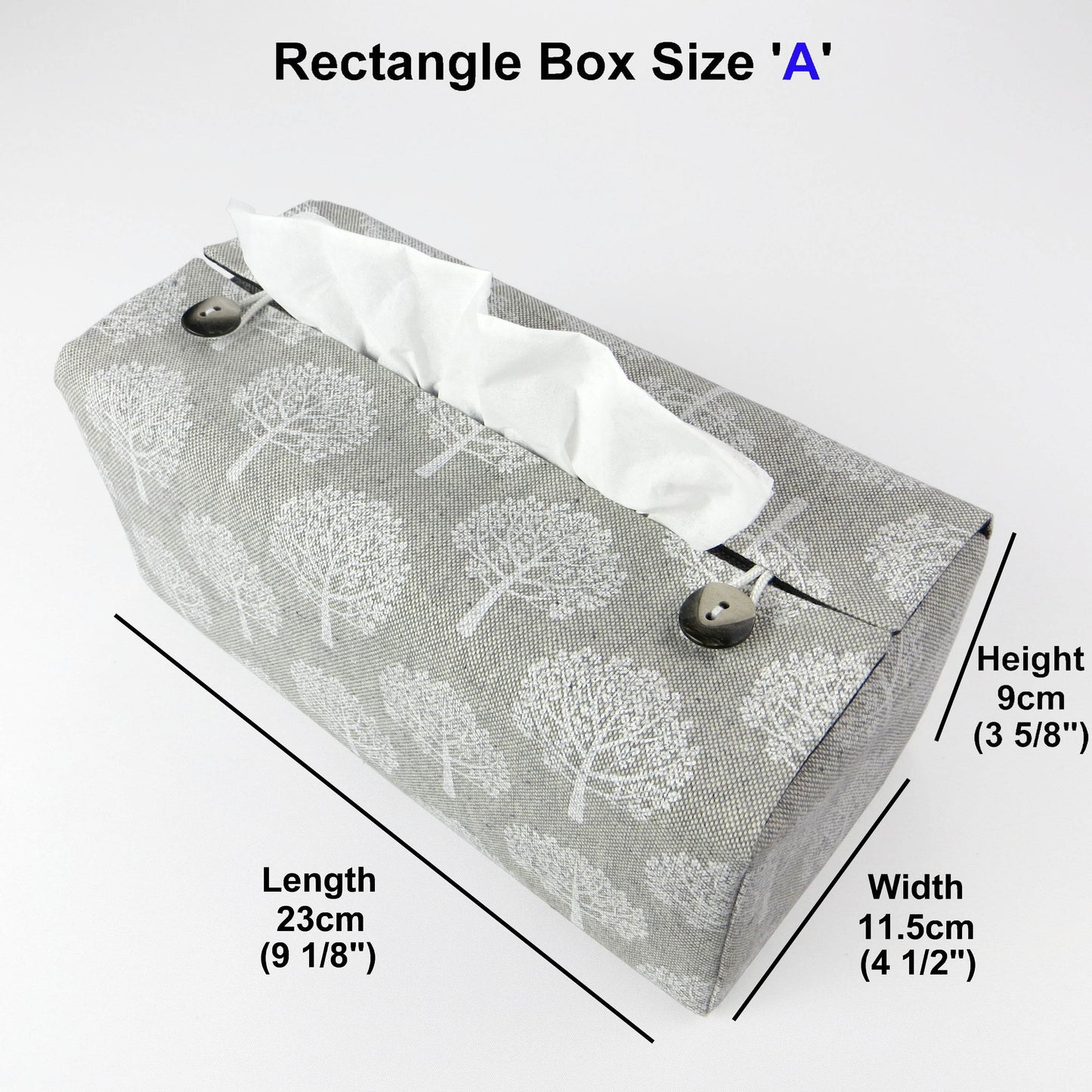 Printed cotton rectangle tissue box cover with white mulberry tree design on taupe background