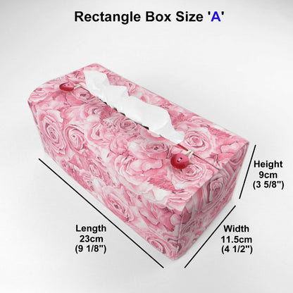 Cotton rectangle tissue box cover with pink roses with white accent