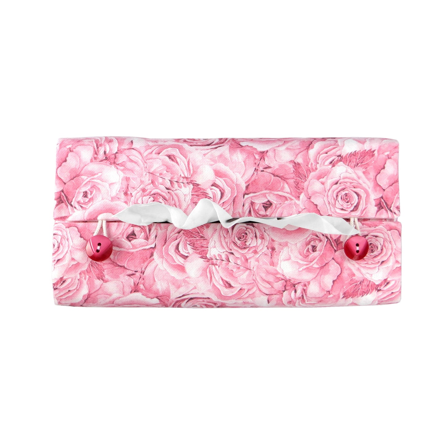 Cotton rectangle tissue box cover with pink roses with white accent