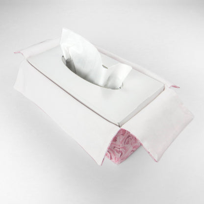 Cotton rectangle tissue box cover with pink roses with white accent