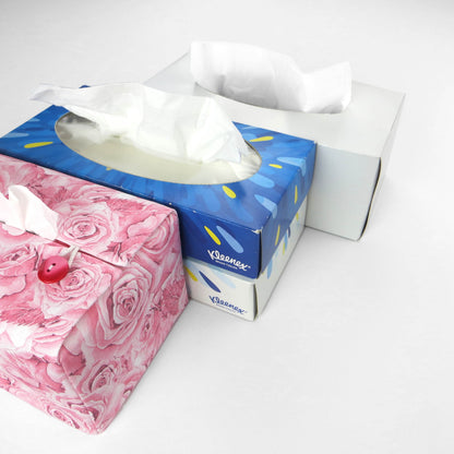 Cotton rectangle tissue box cover with pink roses with white accent