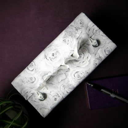 Cotton rectangle tissue box cover with light grey roses and white accent