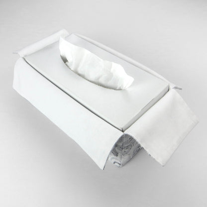 Cotton rectangle tissue box cover with light grey roses and white accent