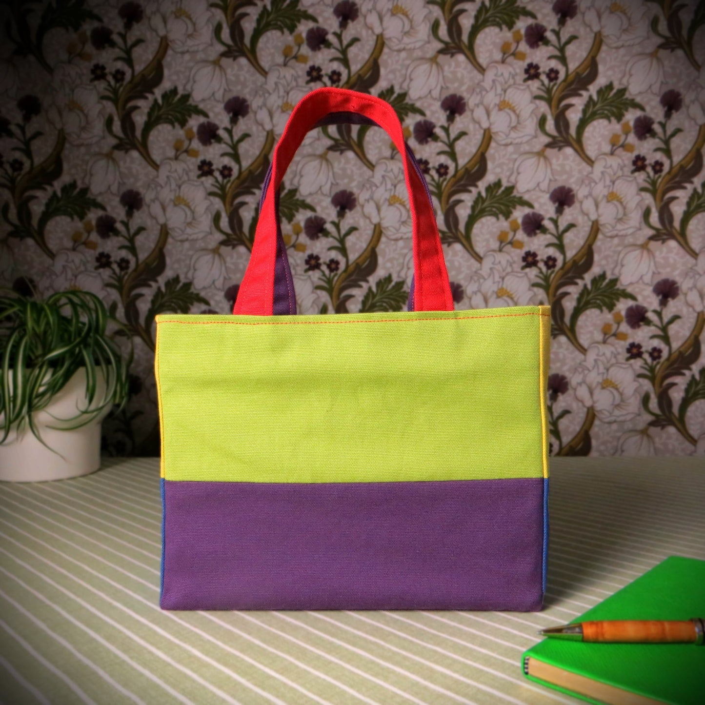 Small cotton tote bag with two vibrant colours on each side