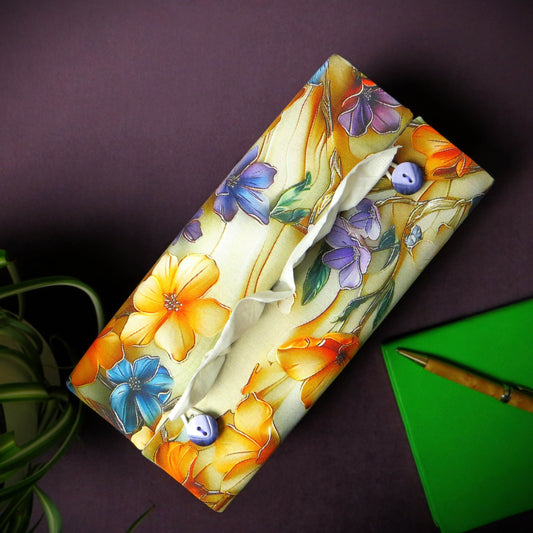 Rectangular tissue box cover with a multi-colour floral pattern