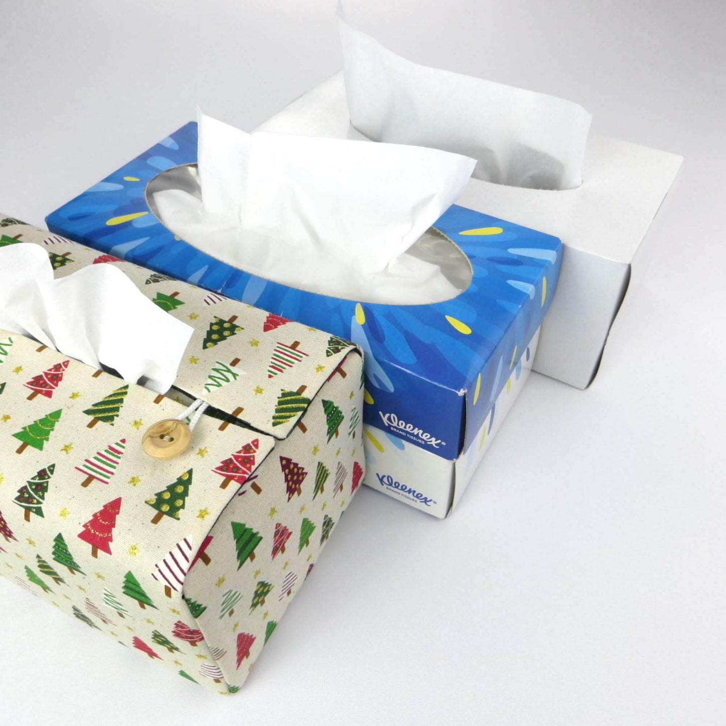 Rectangular Fabric Tissue Box Cover - Decorated Trees Christmas Design