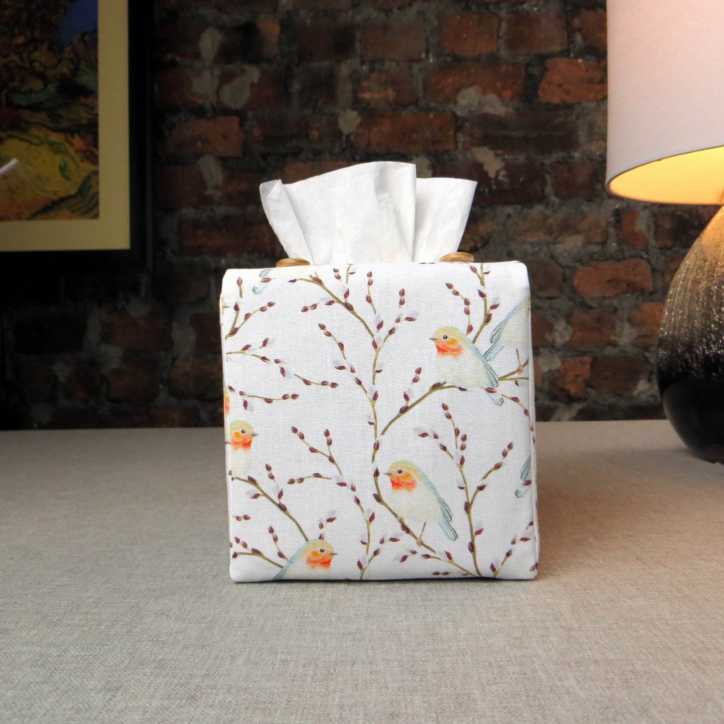 Cube Fabric Tissue Box Cover - Robins