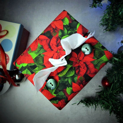 Cube Fabric Tissue Box Cover - Poinsettia Christmas Design