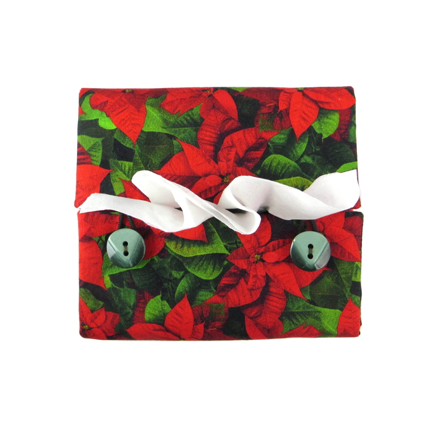 Cube Fabric Tissue Box Cover - Poinsettia Christmas Design