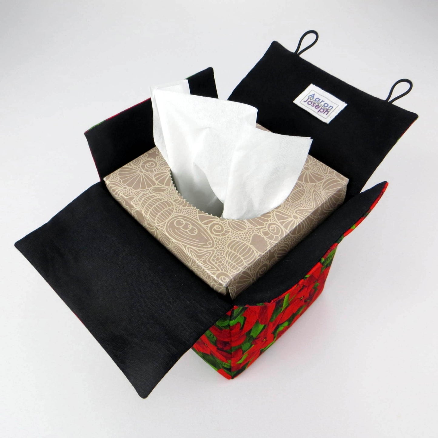 Cube Fabric Tissue Box Cover - Poinsettia Christmas Design