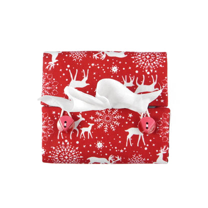 Cube Fabric Tissue Box Cover - Reindeer on Red Christmas Design