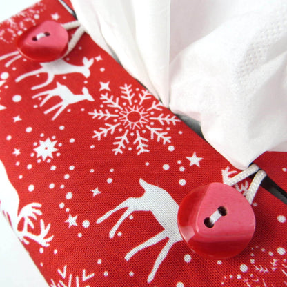 Cube Fabric Tissue Box Cover - Reindeer on Red Christmas Design