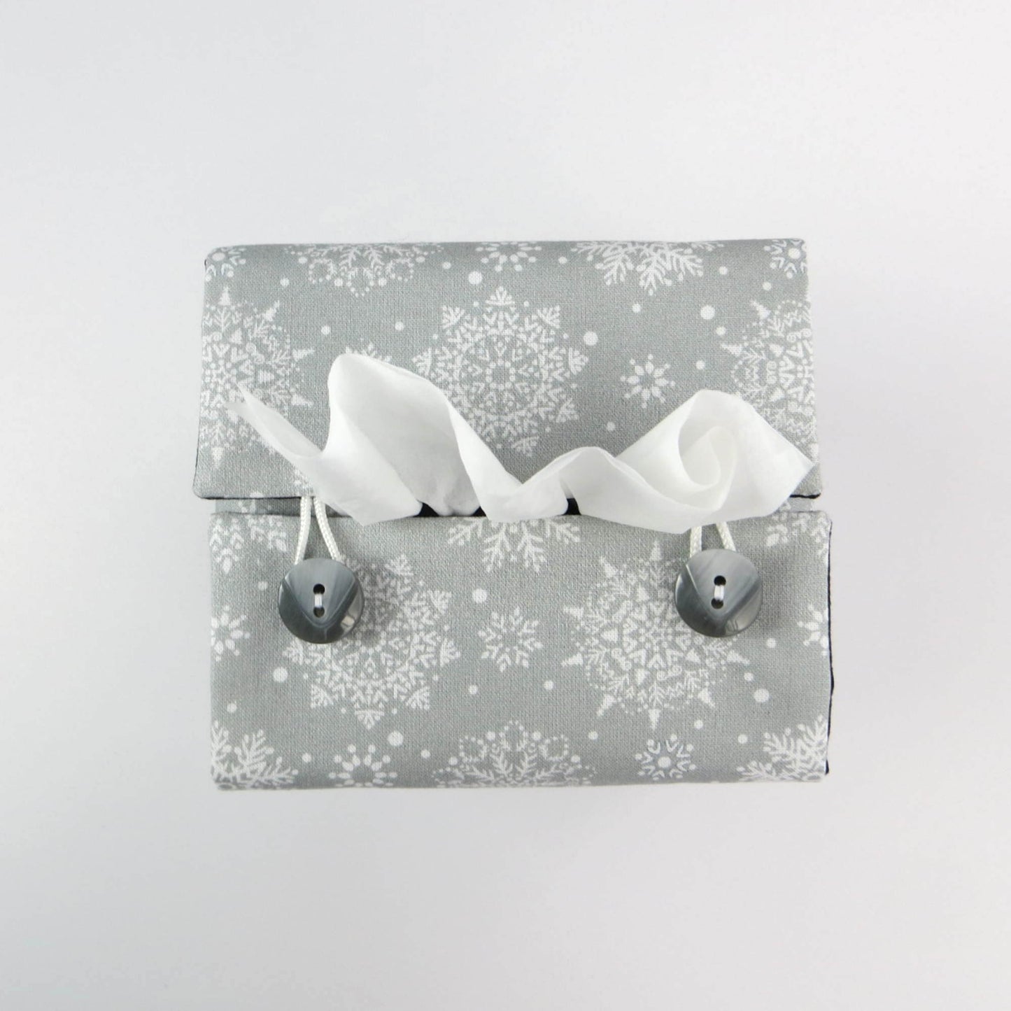 Cube Fabric Tissue Box Cover - Snowflakes on Grey Christmas Design