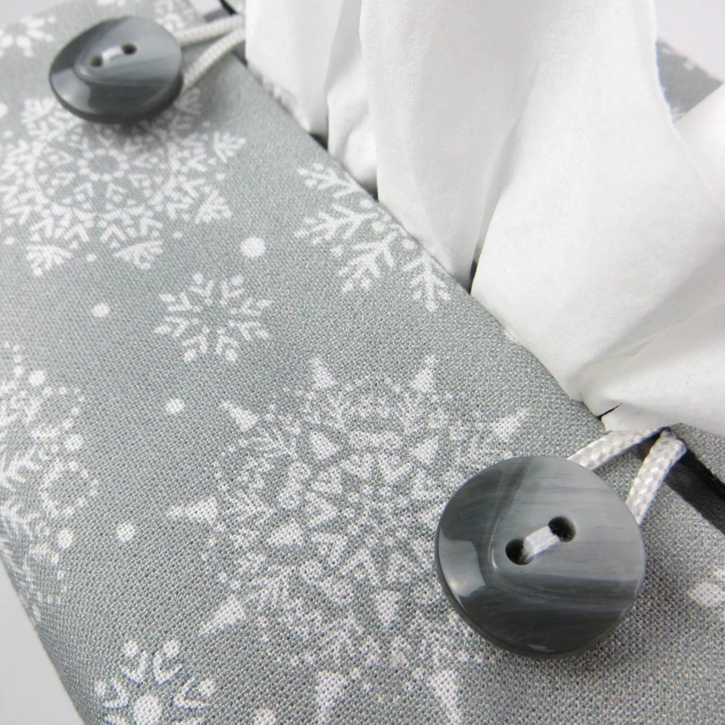 Cube Fabric Tissue Box Cover - Snowflakes on Grey Christmas Design