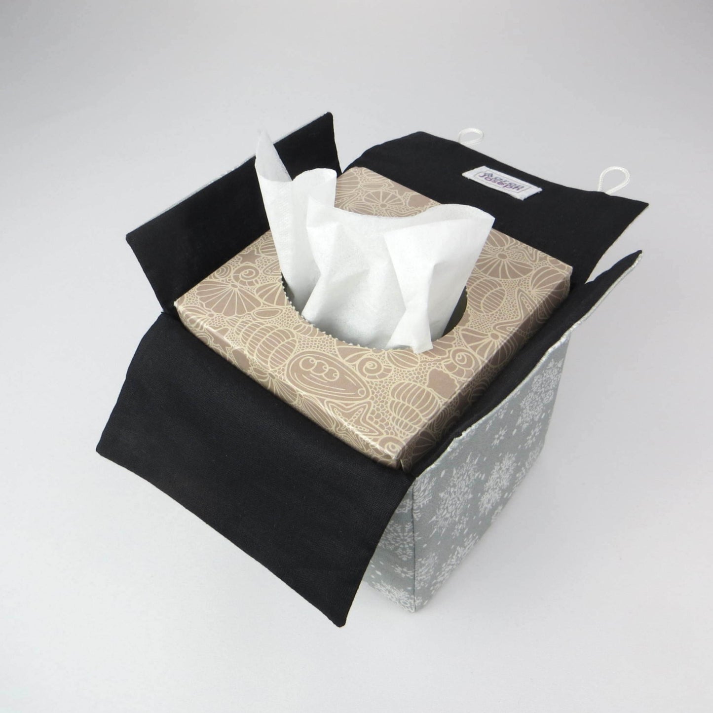 Cube Fabric Tissue Box Cover - Snowflakes on Grey Christmas Design