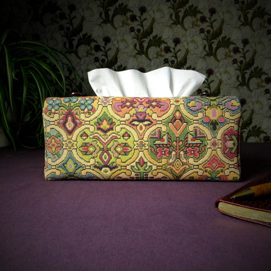 Rectangle tissue box cover with multi colour geometric pattern