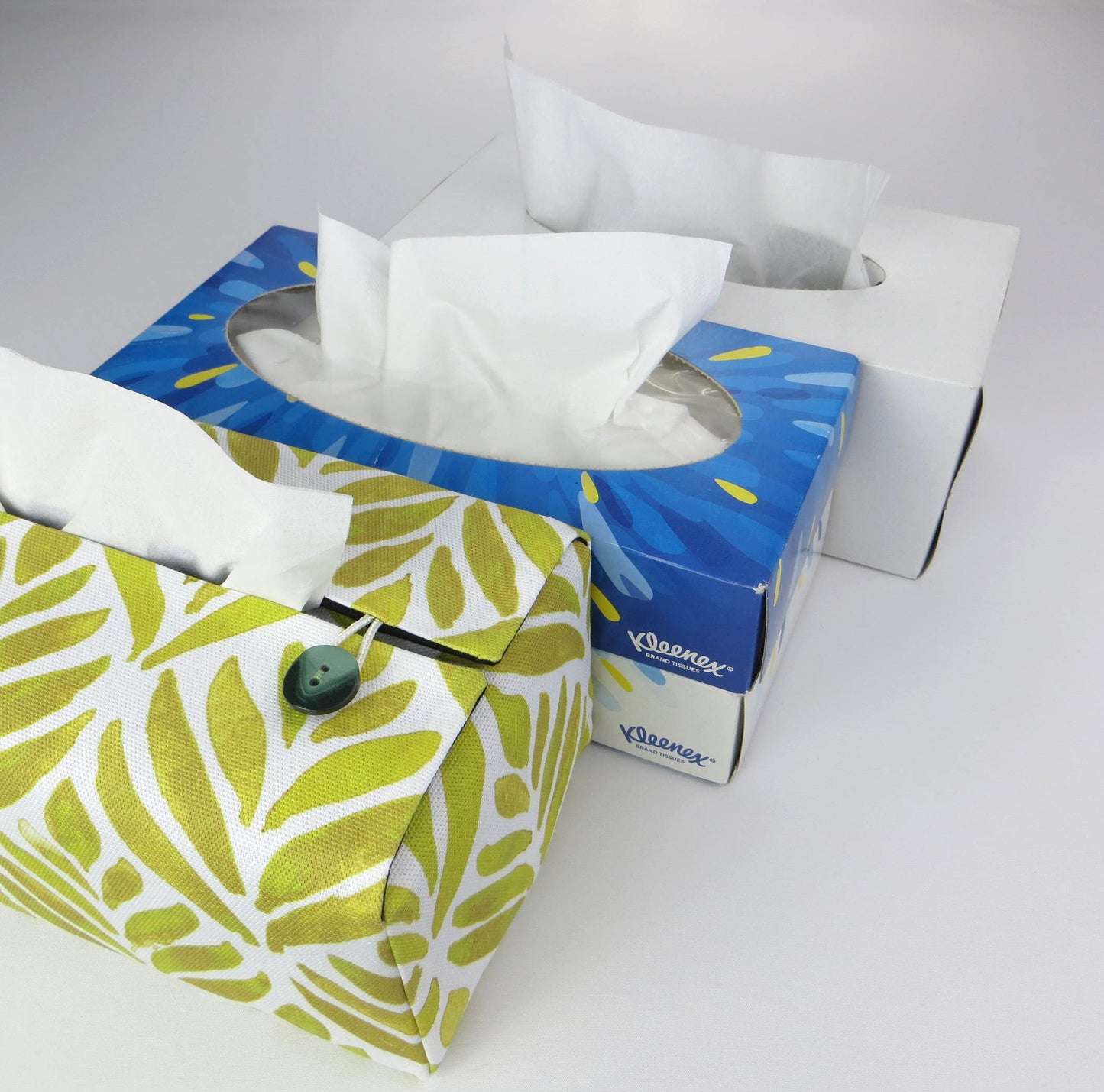 Rectangular Fabric Tissue Box Cover - Yellow Watercolour Leaves