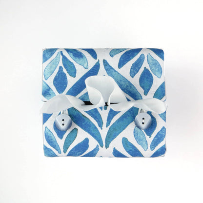 Cube Fabric Tissue Box Cover - Blue Watercolour Leaves