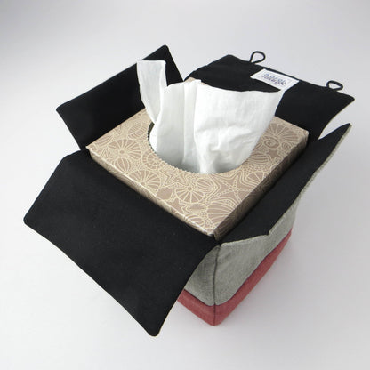 Cube Fabric Tissue Box Cover - Two Tone Taupe and Burgundy