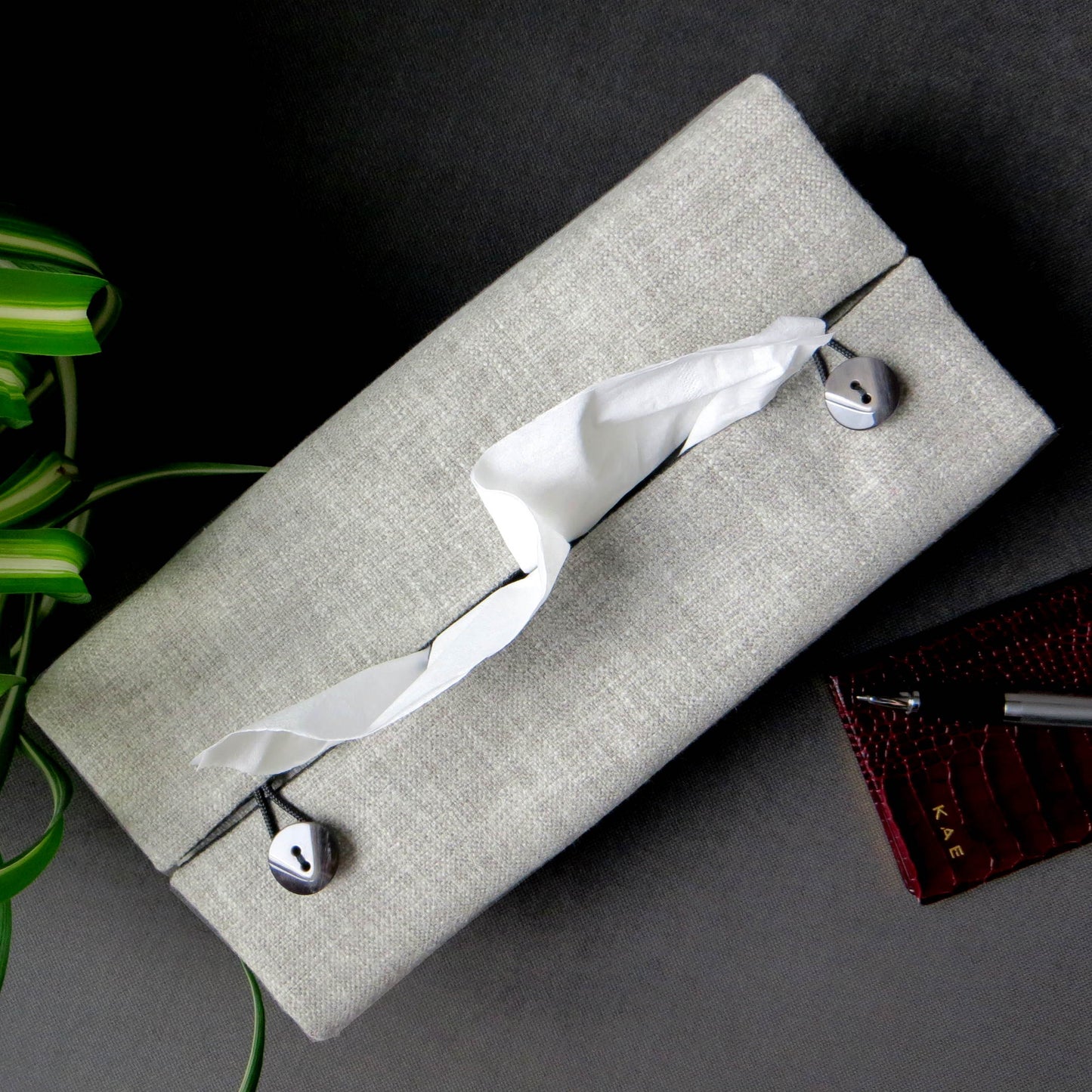 Rectangular Fabric Tissue Box Cover - Two Tone Taupe and Burgundy
