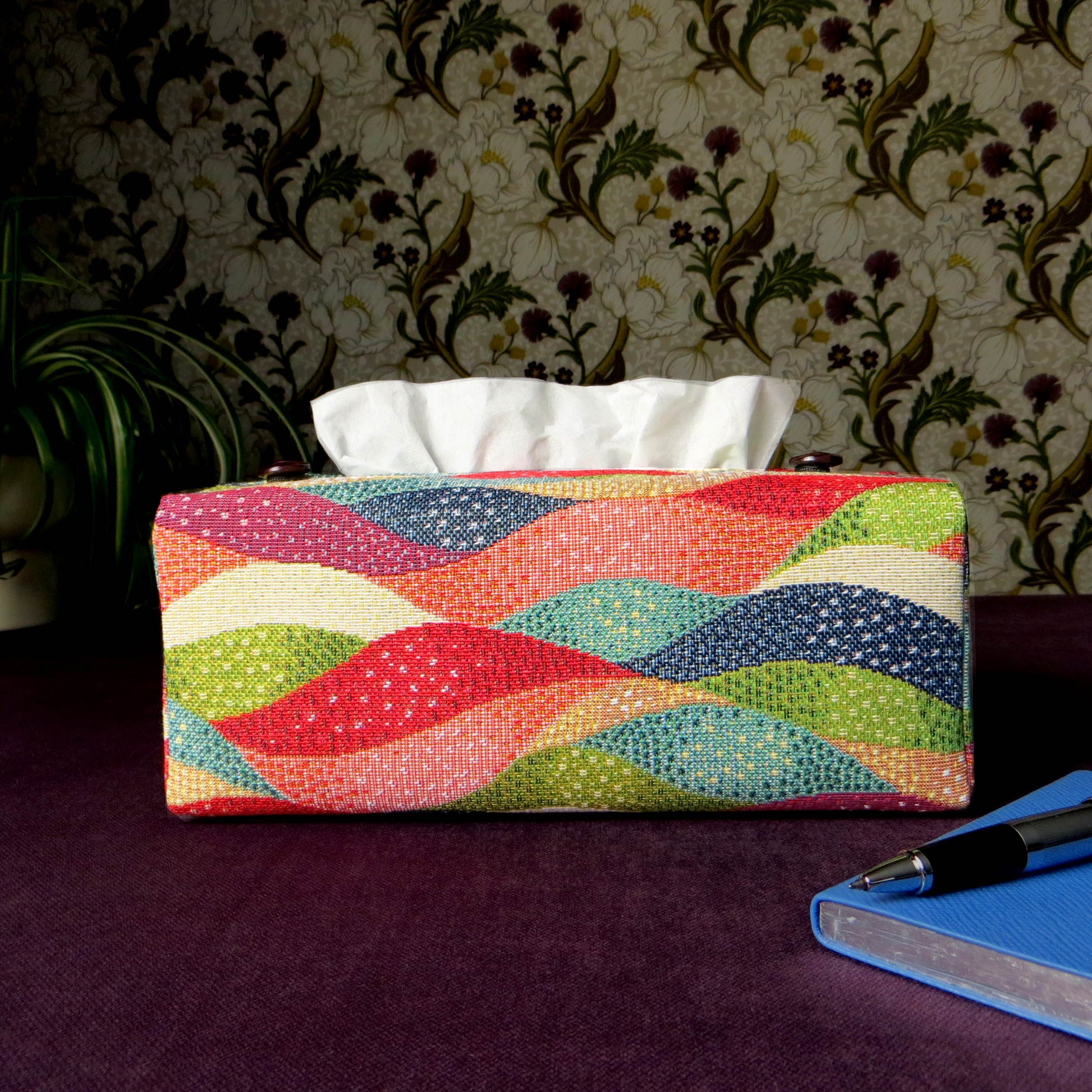 Rectangle tissue box cover with multi colour waves design