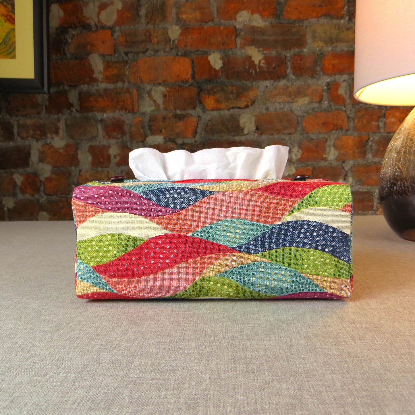 Rectangular Fabric Tissue Box Cover - Multi Colour Waves